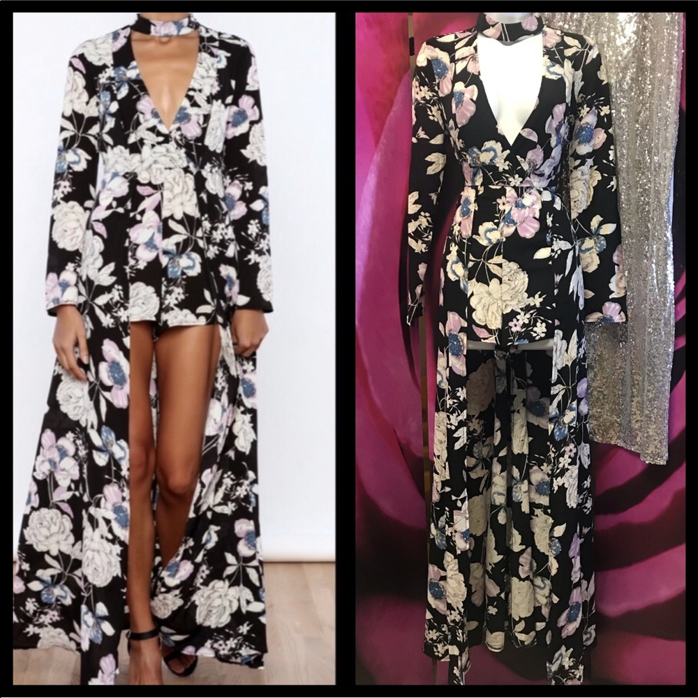 Long sleeve floral maxi romper